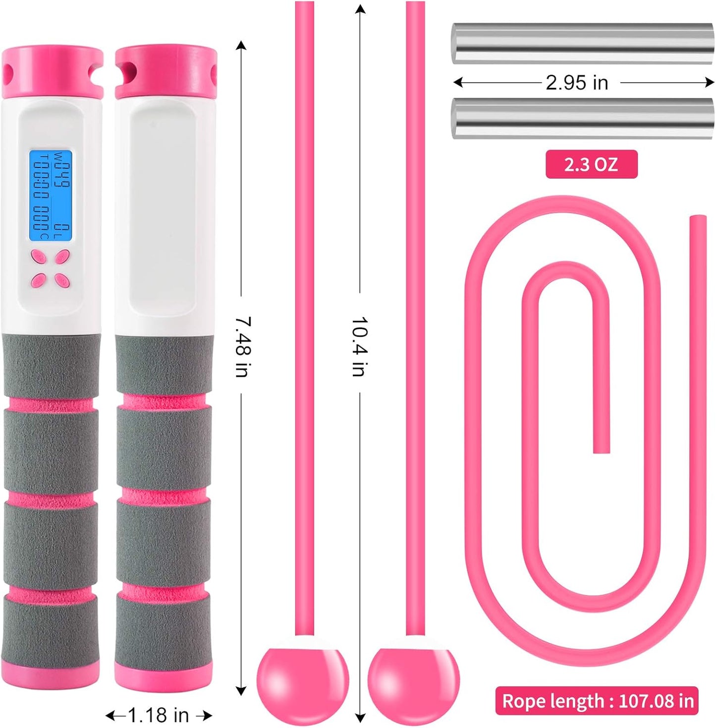 Jump Rope, Digital Weighted Handle Workout Jumping Rope with Calorie Counter for Fitness Exercise Boxing, Cordless Skipping Rope for Adults, Men, Women, Kids, Girls