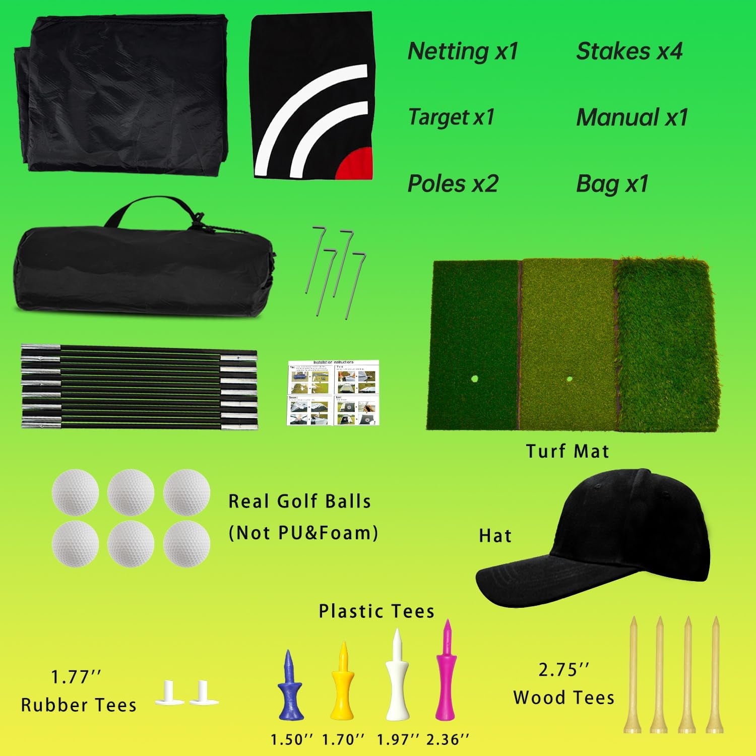 Golf Hitting Net - Including Real Balls/Turf Mat/Tees/Hat/Target/Bag: Gift for Mens Golf Lovers - Indoor Outdoor Garage Use