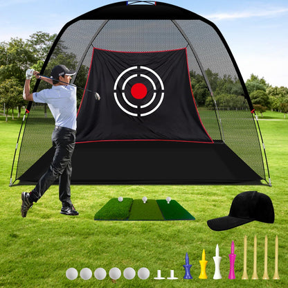 Golf Hitting Net - Including Real Balls/Turf Mat/Tees/Hat/Target/Bag: Gift for Mens Golf Lovers - Indoor Outdoor Garage Use