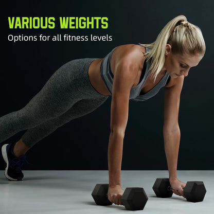 Rubber Encased Hex Dumbbell, 20 Lb, Single, Black