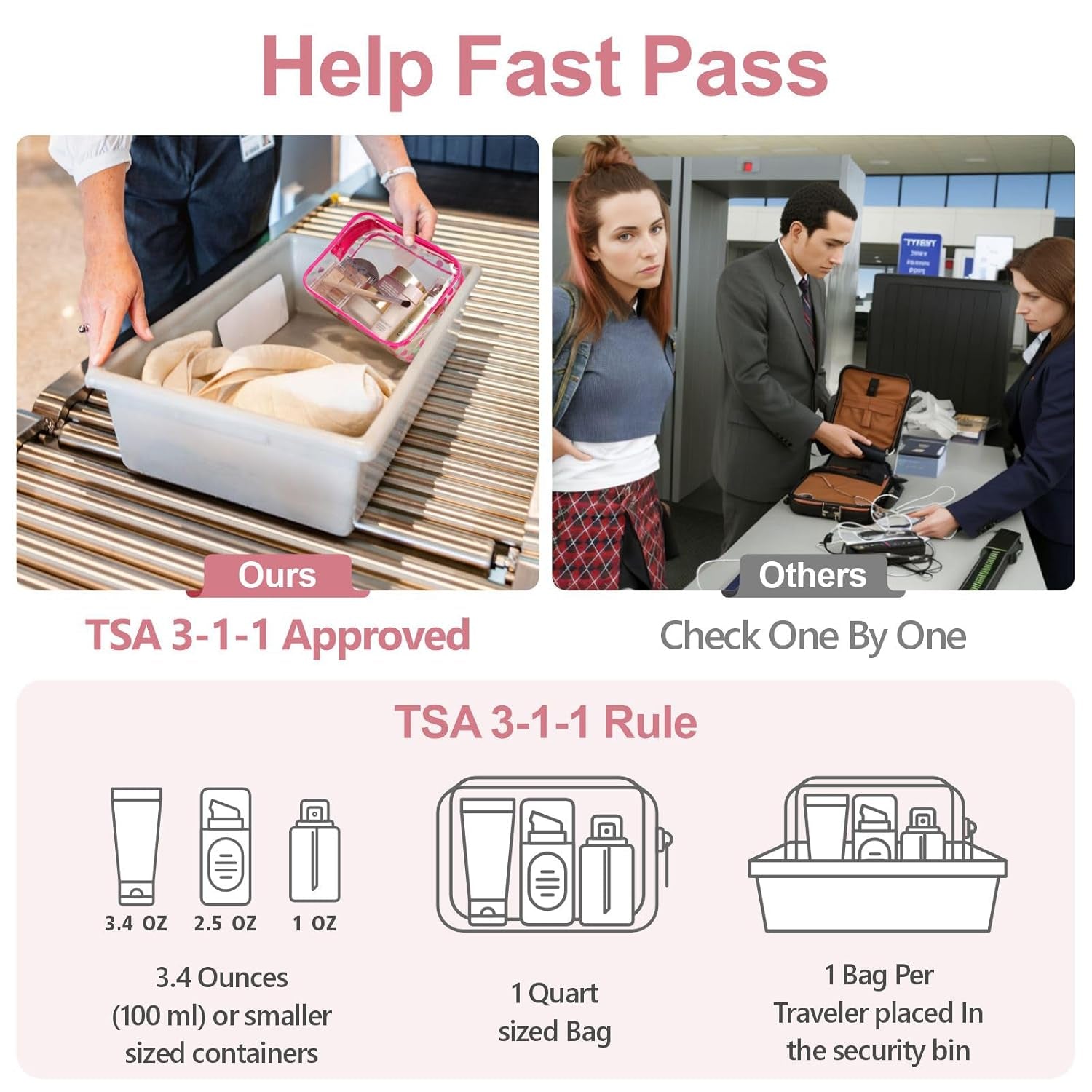 TSA Approved Toiletry Bag - Peach Red Clear Makeup Bag with Supporting Frame, Clear Toiletry Bag for Travel, Thick No Smell