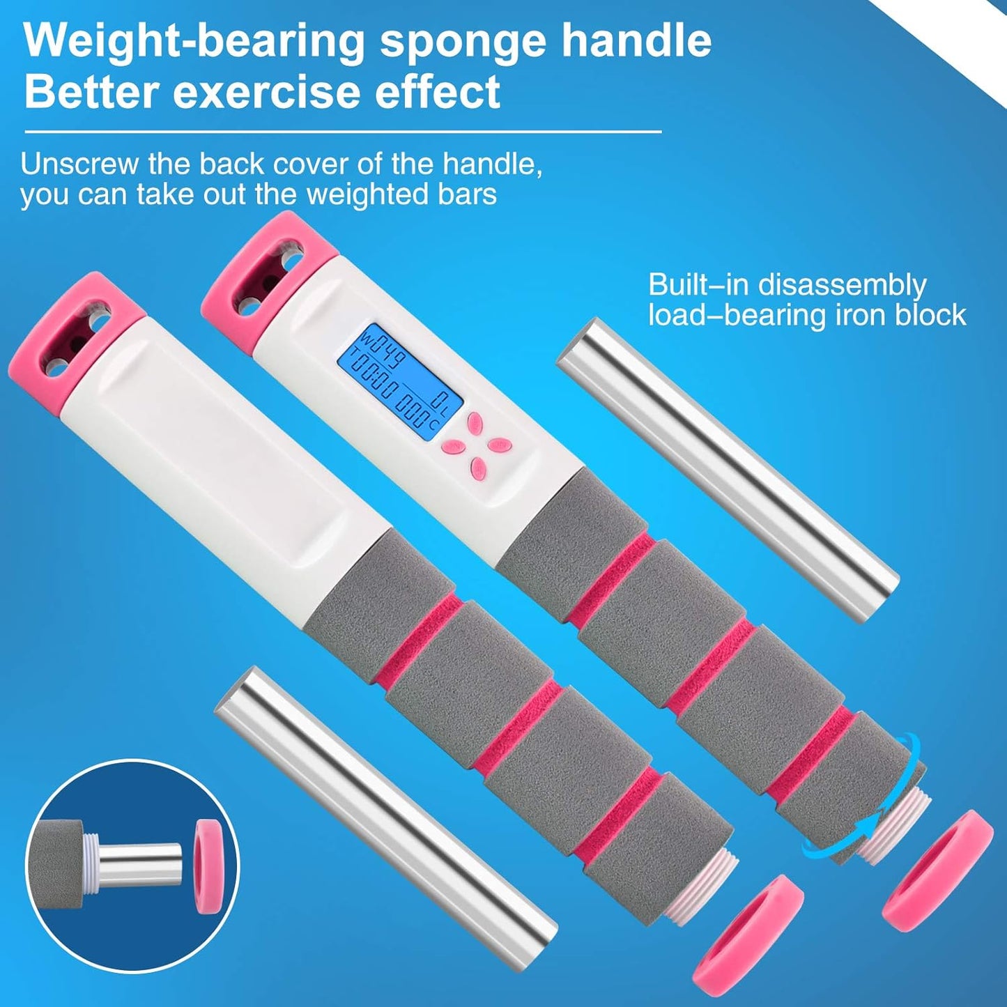 Jump Rope, Digital Weighted Handle Workout Jumping Rope with Calorie Counter for Fitness Exercise Boxing, Cordless Skipping Rope for Adults, Men, Women, Kids, Girls