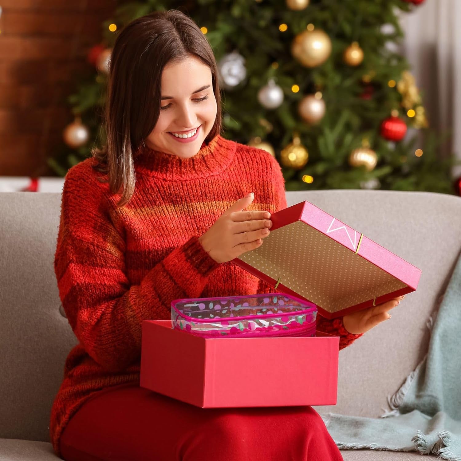 TSA Approved Toiletry Bag - Peach Red Clear Makeup Bag with Supporting Frame, Clear Toiletry Bag for Travel, Thick No Smell