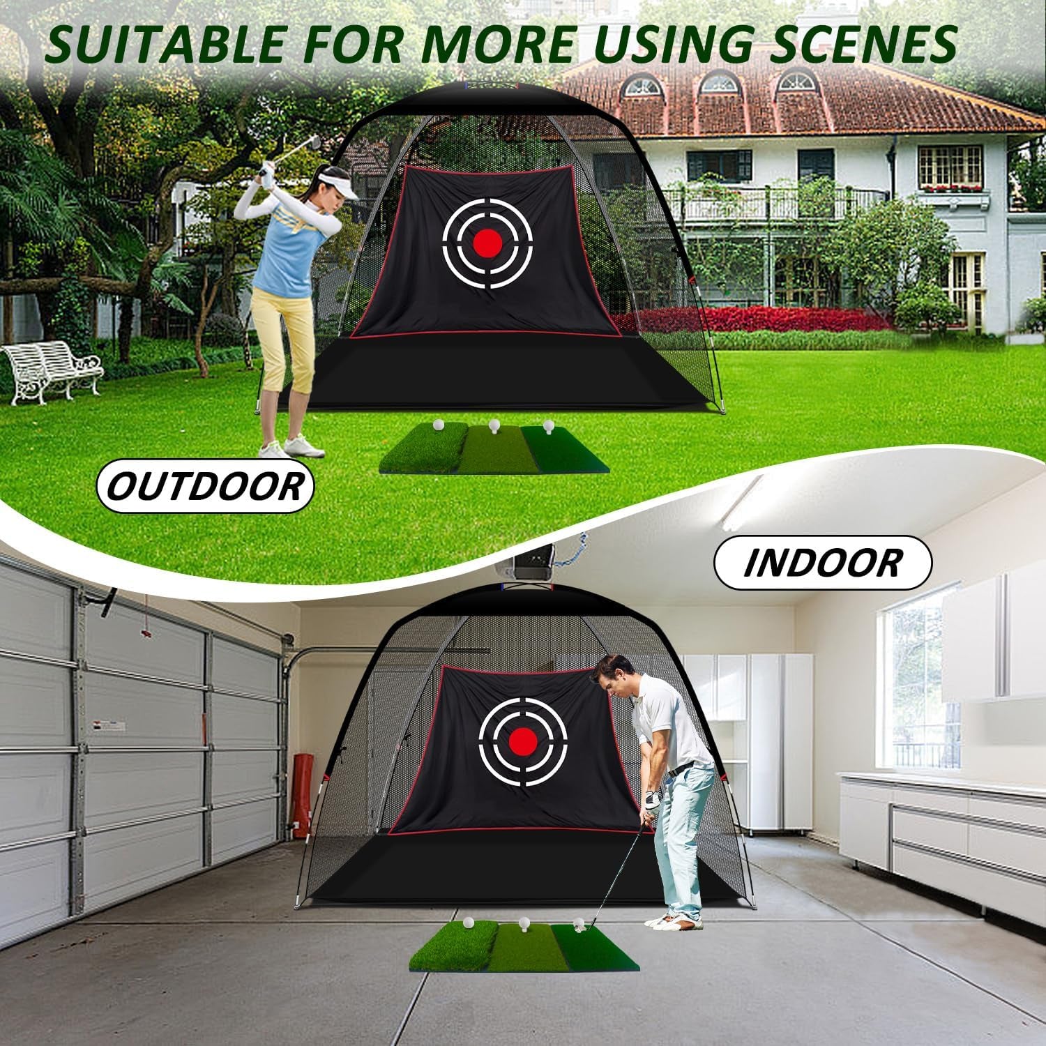 Golf Hitting Net - Including Real Balls/Turf Mat/Tees/Hat/Target/Bag: Gift for Mens Golf Lovers - Indoor Outdoor Garage Use